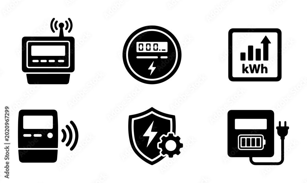 Αυτοκόλλητο Smart Meter Icons Set, Energy Consumption Monitoring, Digital Electricity Meter