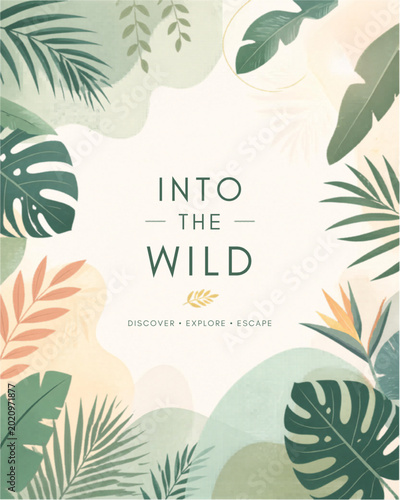 Into The Wild Tropical Leaf Frame Background with Monstera and Palm Foliage