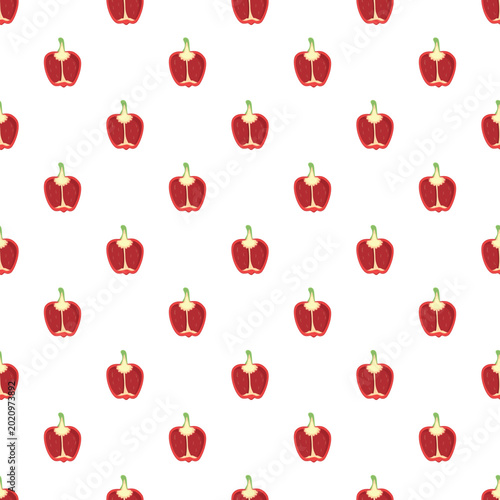 Red bell pepper half vegetables forming a repeating seamless pattern