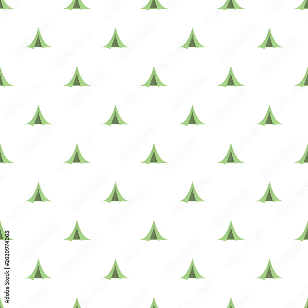 Fototapeta premium Repeating green camping tents forming an outdoor and travel seamless pattern