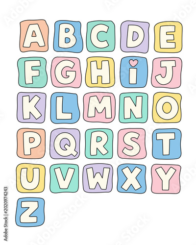 Pastel Alphabet Block A to Z Complete Set Illustration