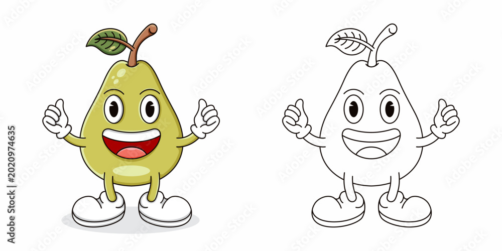 Obraz premium Colored pear character illustration and line sketch.