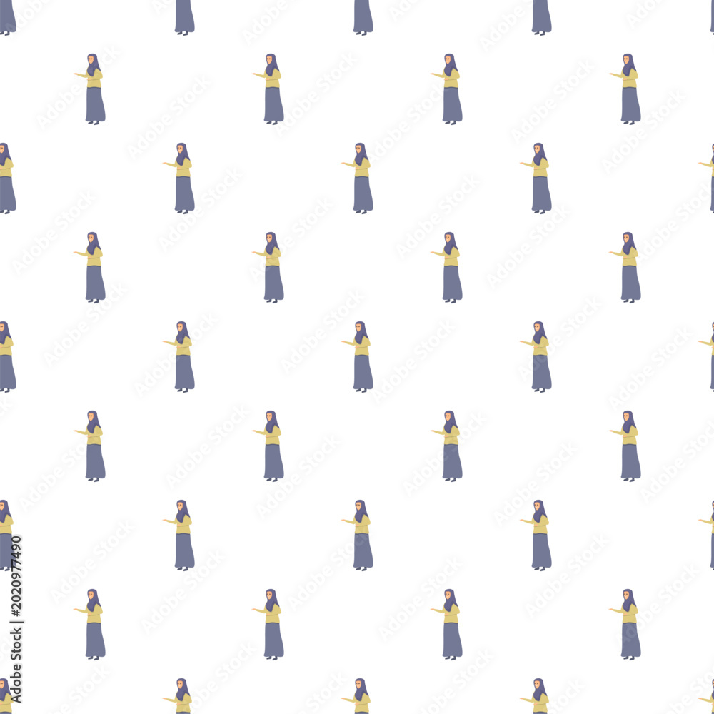 Fototapeta premium Muslim woman wearing a hijab and dress in a repetative seamless pattern design