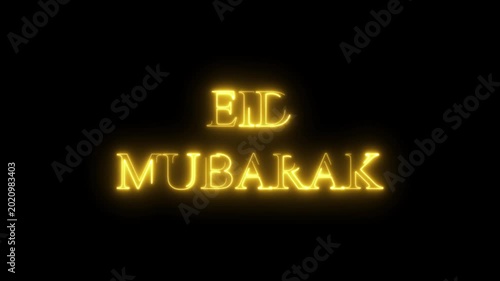 Eid Mubarak text glowing neon animation with on black background. neon 