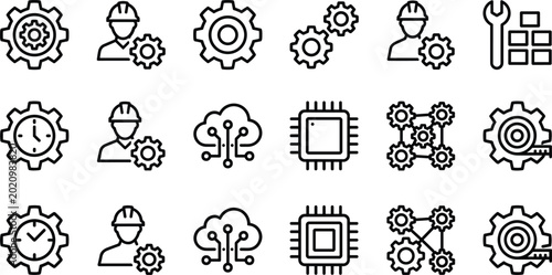 Bild auf Leinwand Professional Industrial Engineering and Digital Technology Icon Set with Gears M