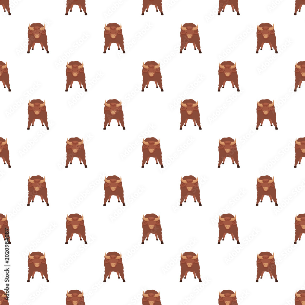 Fototapeta premium Bison buffalo animals forming a repeating tile pattern on a white background