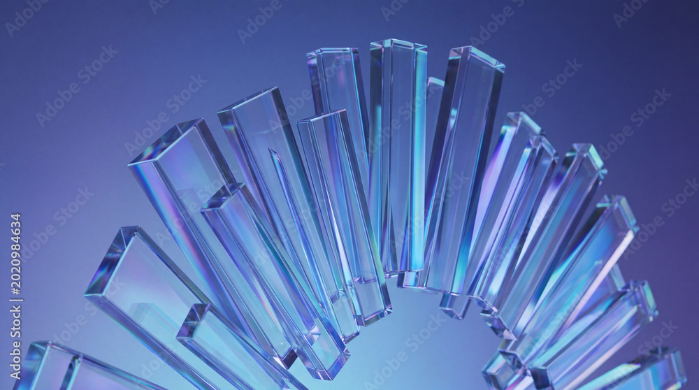 Φωτογραφία Abstract crystal structure with transparent segments creating an iridescent play of light on a deep purple-blue