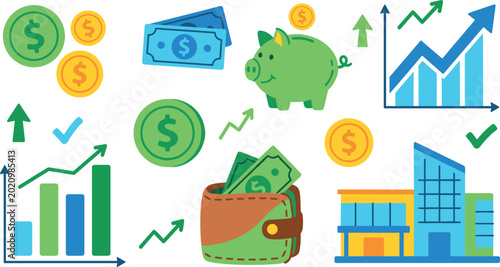 Finance Illustration Featuring Money and Economic Growth in Vector Artwork