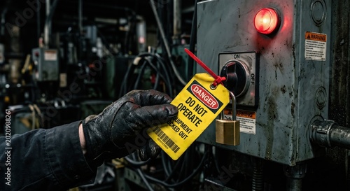 Lockout Tagout Safety Procedure On Industrial Electrical Control Switch