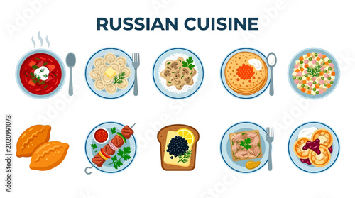 Εκτύπωση καμβά A Delicious Assortment of Traditional Russian Cuisine Dishes.