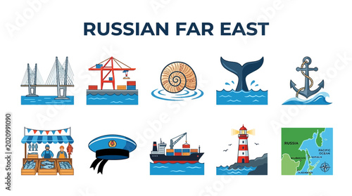 Cuadro en lienzo Collection of Icons Representing Russian Far East.