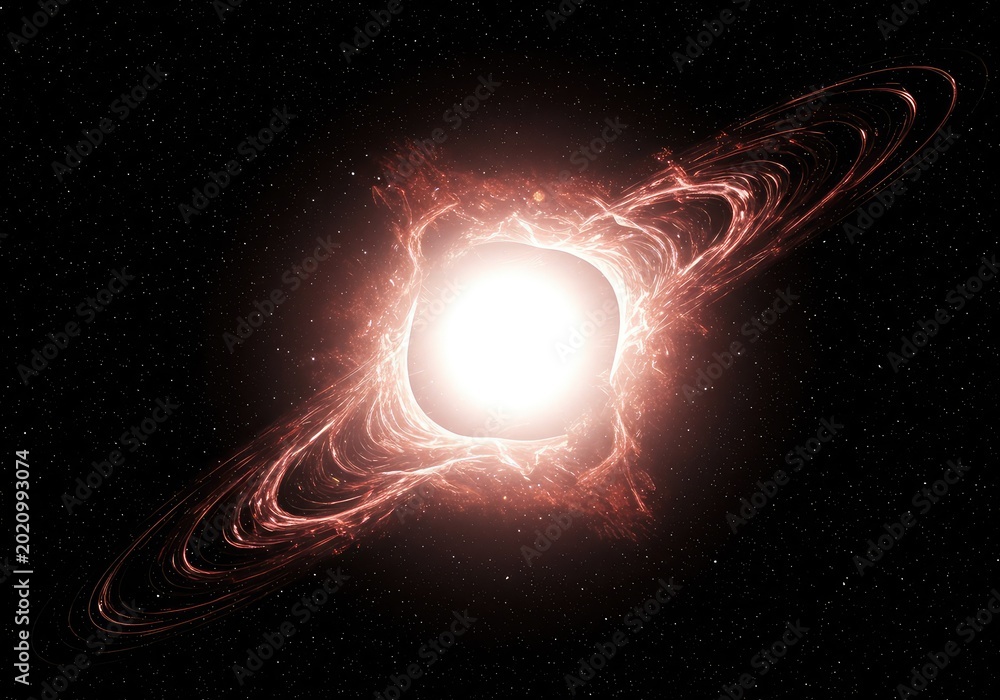 Obraz premium Abstract cosmic singularity void. Gravitational lensing and warped spacetime around an ultra-dense, mathematically impossible point, background, magnitude, collapse