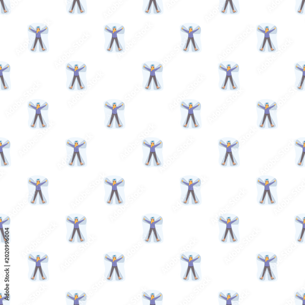 Fototapeta premium Winter season pattern showing colorful snow angels on a light blue background