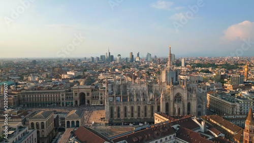 Milan duomo cathedral, architecture, and cityscape aerial view