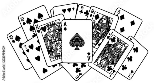 Tableau sur toile Black and white casino playing cards vector illustration set with poker symbols