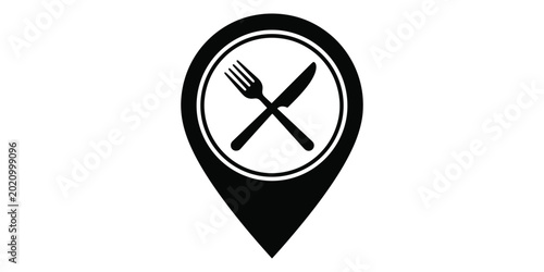 Location Pin with Fork and Knife Restaurant Icon