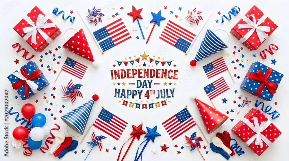 Obraz premium Happy independence day usa celebration with patriotic decorations and gifts