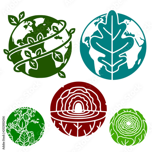 Green Earth Vector Set: Nature-themed graphic elements featuring earth and leaves design  
