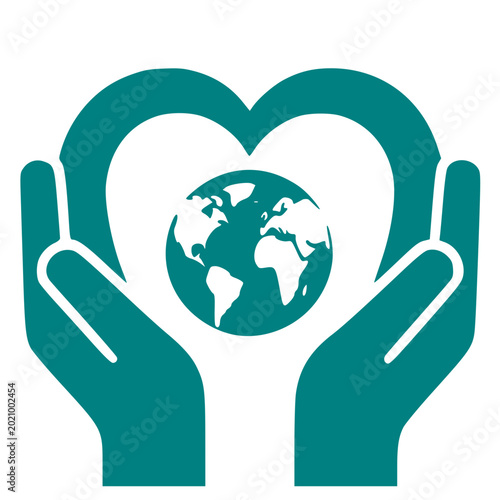 Hands holding heart-shaped globe symbolizing care for the Earth  