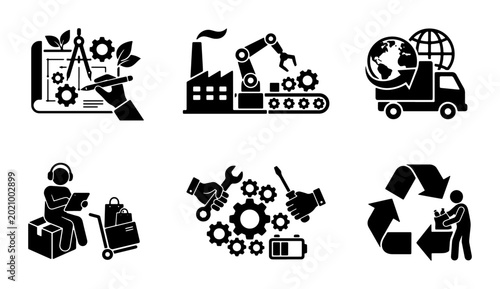 Tableau sur toile Industrial Icons Set: Engineering, Manufacturing, Logistics, Delivery, Tools, Re