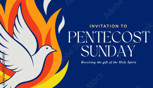 Foto Pentecost sunday banner with dove in flame