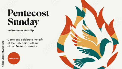 Foto Pentecost sunday banner with dove in flame