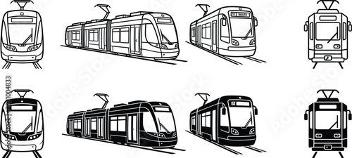 Black and white of vintage trams and buses vintage bus