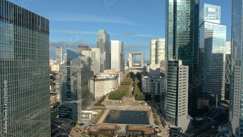 Photography La défense paris skyline featuring grande arche and skyscrapers