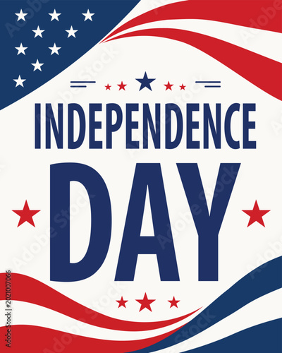 Independence day patriotic poster with american flag waves and stars