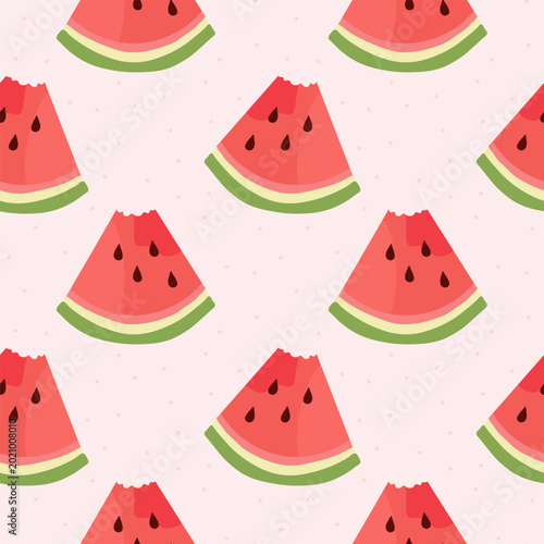 Photography Summer seamless pattern showing triangular watermelon slices with black seeds an