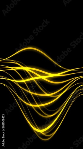 Abstract Golden Light Trails on Black Background Dynamic Flowing Lines.