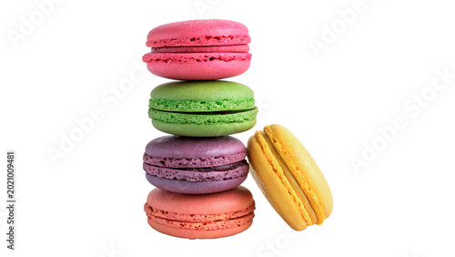 Fotografie A colorful stack of sweet French macaron biscuits dessert pastries placed vertic