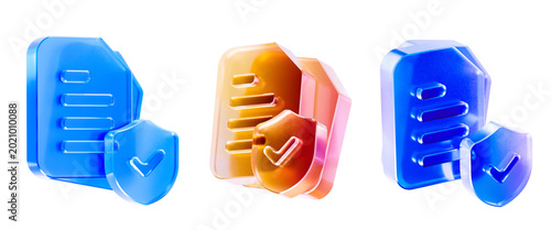 Foto Set of 3D document shield icon isolated on transparent background concept of sec