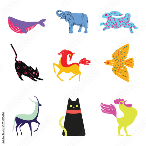 Photography Collection of abstract colorful animal vectors