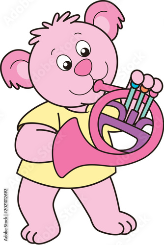 Photography Pink koala playing instrument