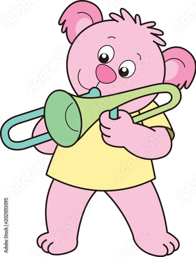 Photography Pink koala playing instrument