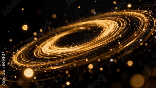 Golden spiral galaxy with stars
