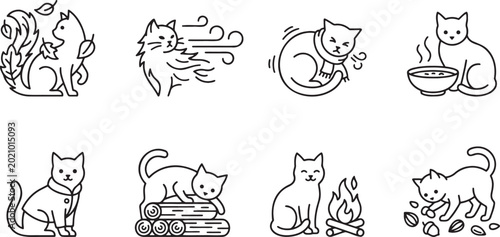 Foto Cozy autumn and winter cat scenes with warm clothes and campfire