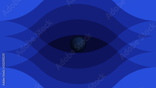 Abstract blue background with circles featuring a stylized vector illustration of a human eye iris and pupil symbol for a modern vision and beauty art design