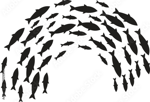 School of Fish Silhouettes Collection Diverse Swimming Patterns and Marine Life Vector Set