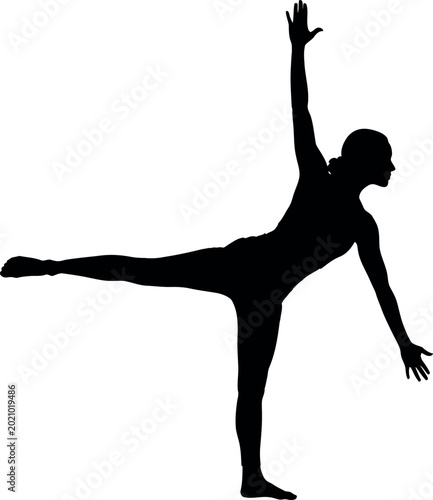 Silhouette of woman performing yoga tree pose vrksasana wellness and mindfulness concept