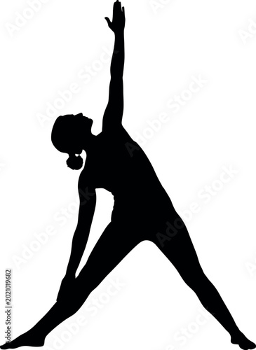 Triangle pose yoga silhouette woman practicing trikonasana for wellness and flexibility training