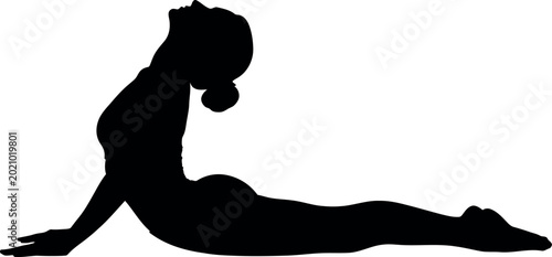 Cobra pose yoga silhouette woman practicing bhujangasana for wellness and flexibility training