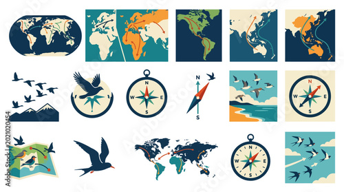 Vintage Travel Navigation Icons.