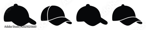 Fotografía Baseball cap silhouette set, black headwear icons, 4 sports hat vector templates