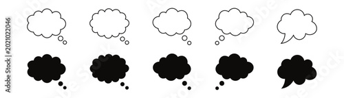 Photos Various black thought bubble icons on transparent background vector illustration graphic design elements set for thinking mind idea cloud conversation text frames flat UI web design components