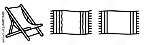 Obraz na płótnie Beach chair and towel outline vector icon set with summer vacation symbols on tr