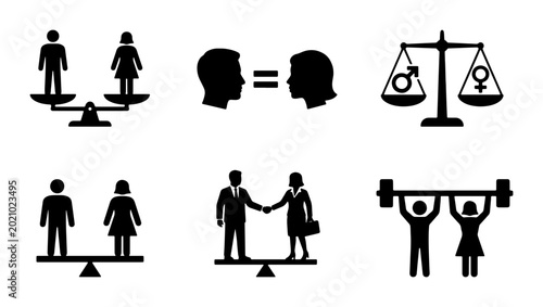 Photos Gender Equality Icons Set, Equal Opportunity Symbols, Diversity and Inclusion Gr