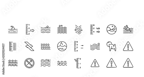 Fotografie Environmental monitoring and water level icon set featuring waves measurements a