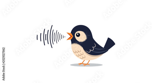 Cartoon Bird Singing or Talking, Sound Waves, Communication Icon